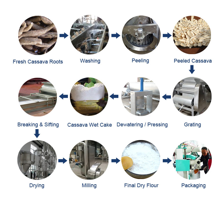Processus de production de farine de manioc